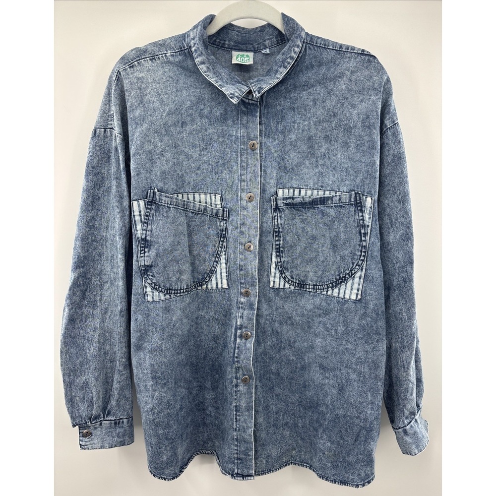 L.A. 405 Denim Button Down Shirt‎ Acid Washed Long Sleeve 2X Womens VTG 80s 90s